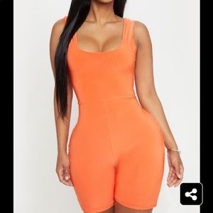 PLL Shape Neon Orange Slinky Scoop Neck Unitard
